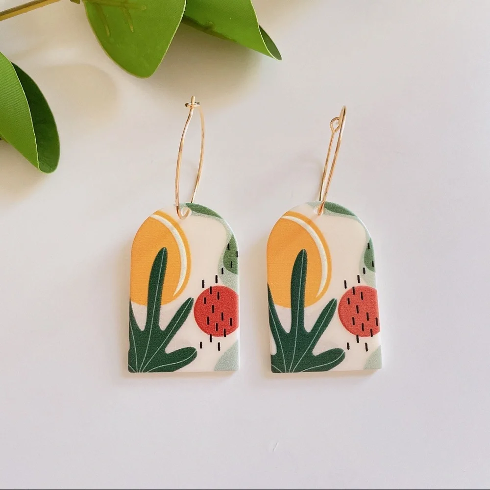 Multi color Acrylic statement hoop earrings - Picture 2 of 13